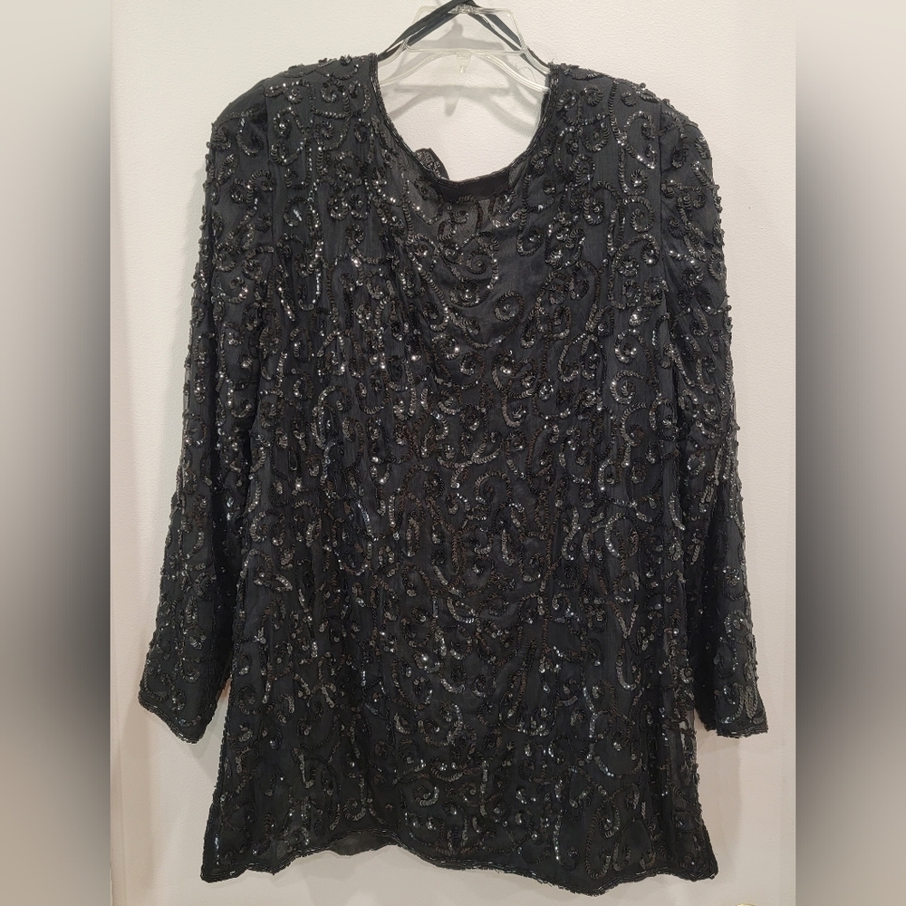 Vintage Black Silhouettes Sequin Top Size 1x - Picture 9 of 10